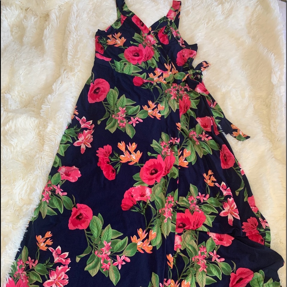 Market & Spruce Hellena Faux Wrap Maxi Dress, navy floral pattern,  Petite Lg